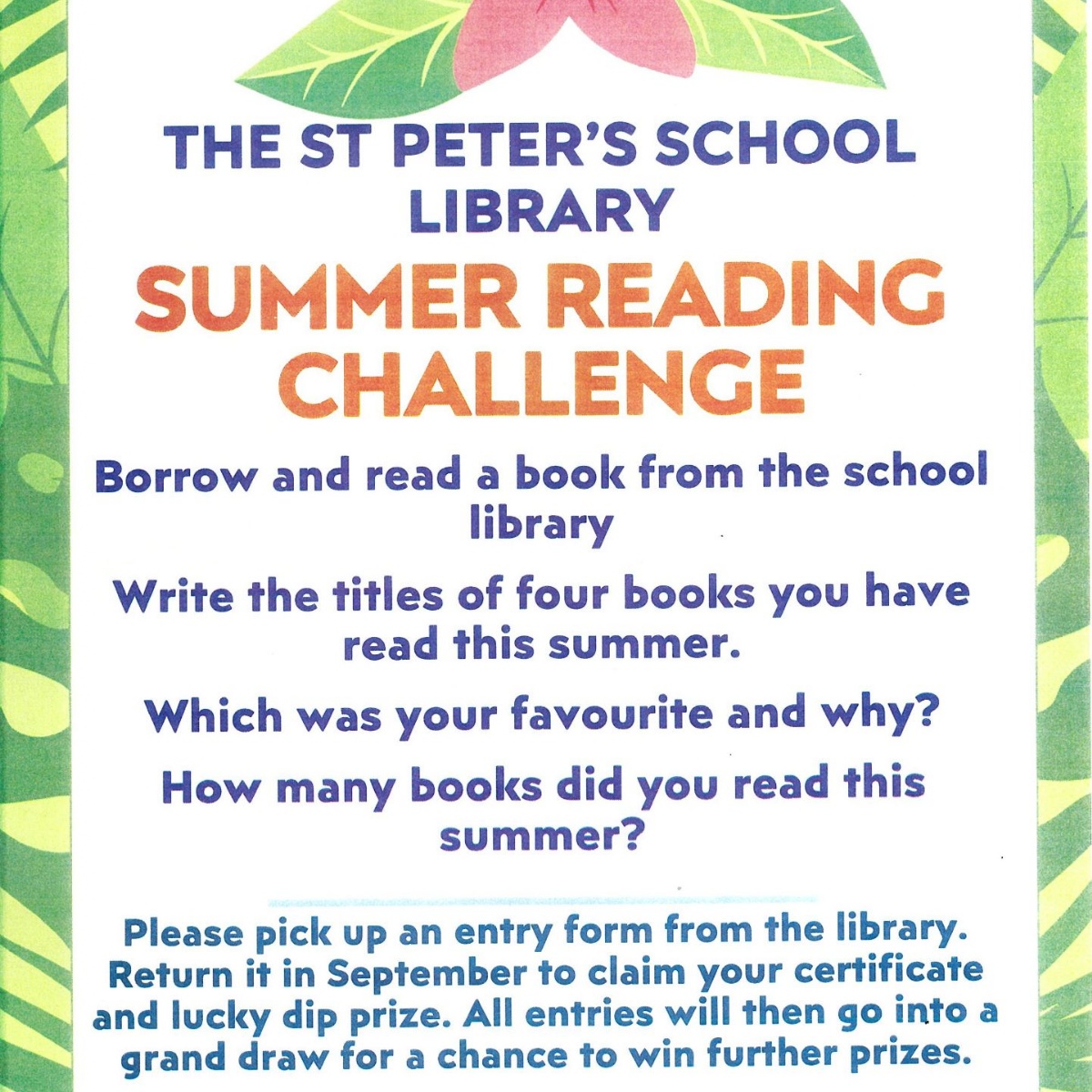 St Peter's Catholic School - Summer Reading Challenge